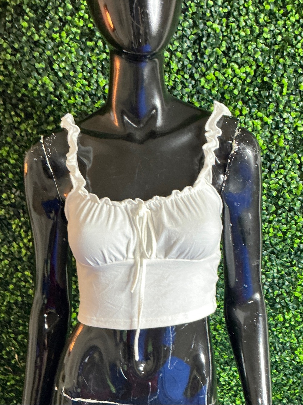 White Ruffle Strap Tie-Front Cropped Tank Top - Women